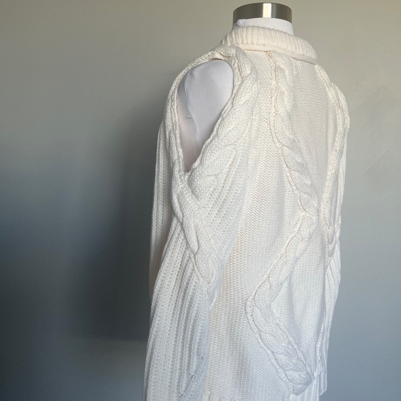 INTERMIX Elora Cold Shoulder Ivory Chunky Cable Knit Cutout Cocktail Sweater M - Picture 11 of 15